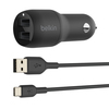 Scheda Tecnica: Belkin Caricabatterie Auto Due Porte USB-a + Cavo USB-a A - USB-c 1m - Nero
